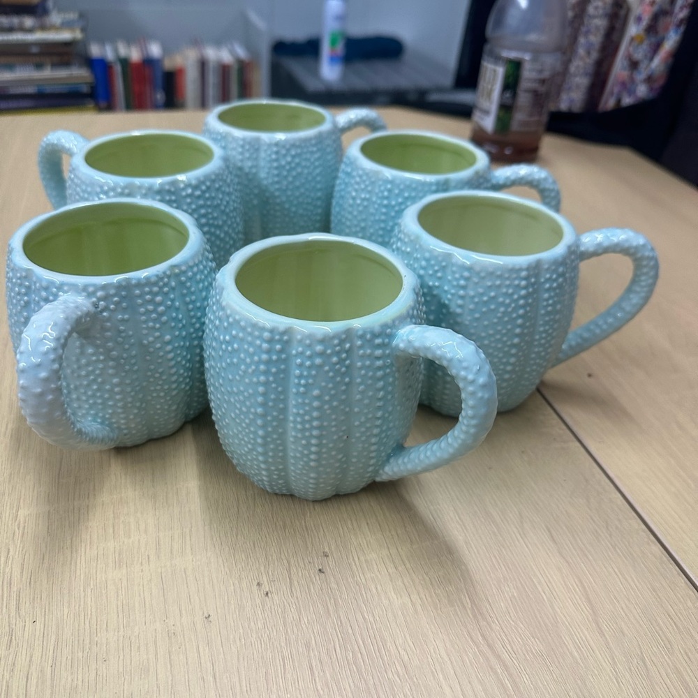 Kate Williams Sea Urchin Coffee Mug Cup by Global Design Mint Color Set of 6 EUC - Picture 6 of 8